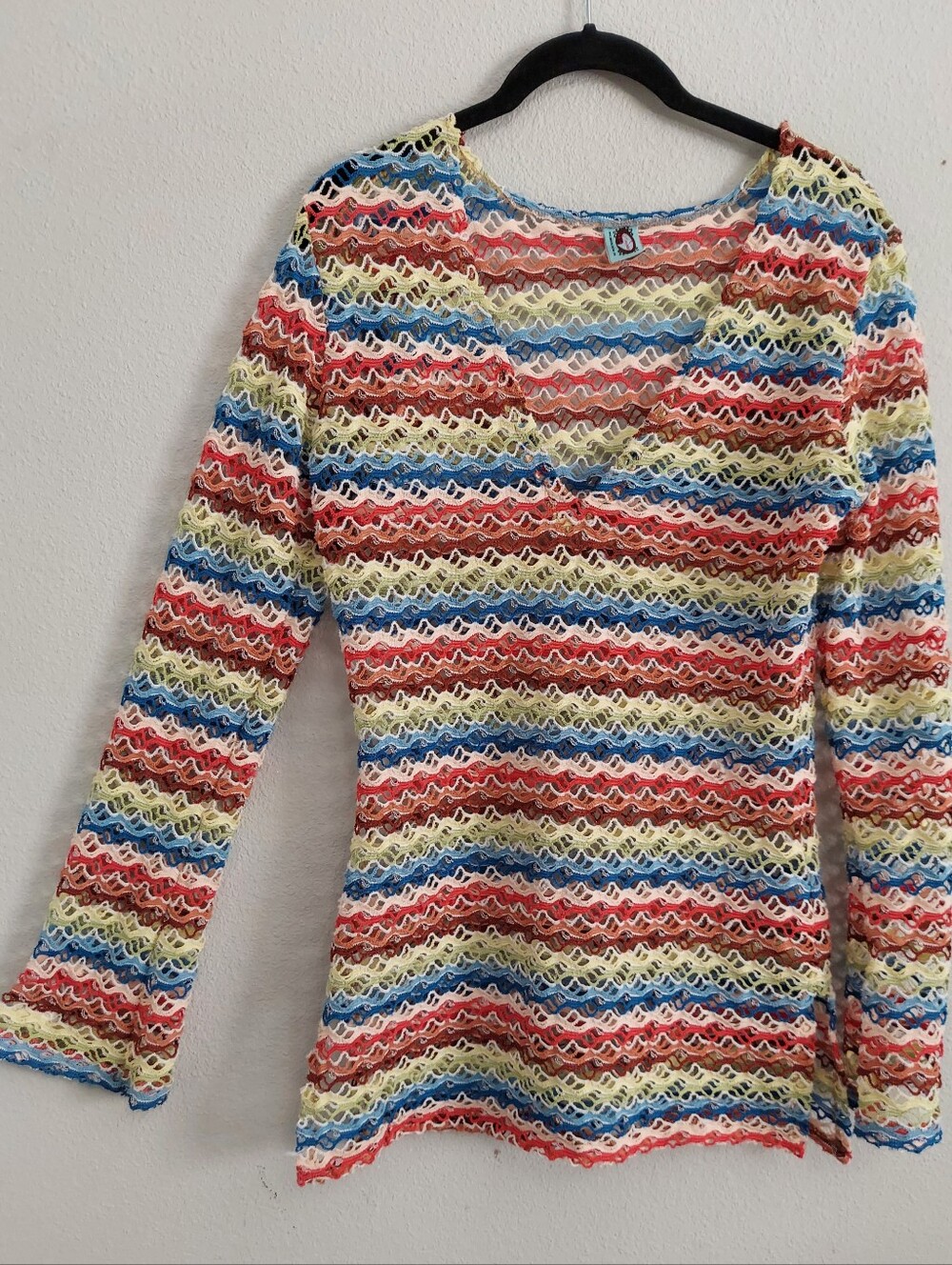 Colorful Crochet Open Ripple Stitch Pattern Long Sleeve Swim Cover Small